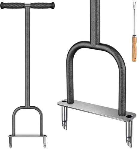 Dolibest Aeratore per carotaggio del prato, in acciaio inox, con 2 tappi per corer, con impugnatura in gomma morbida, strumento manuale per aerare l'erba, strumento da giardino e strumento manuale di
