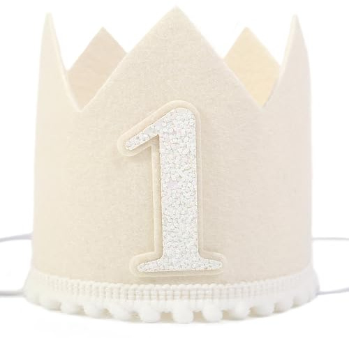 Boho First Birthday Crown Hat - Natural Decorations, Milky White Cake Smash Photo Prop