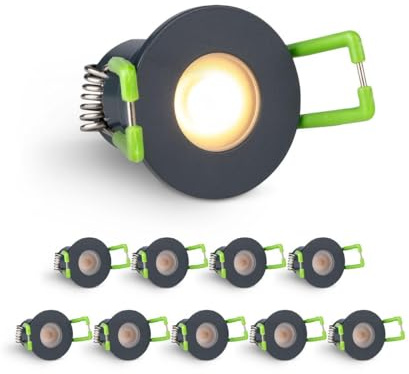 LongLife LED 10er Set Einbaustrahler Mini 3W 2700K anthrazit RAL 7016 IP65 Dimmbare Strahler für Terrassenüberdachung, Carports, Dachüberständen