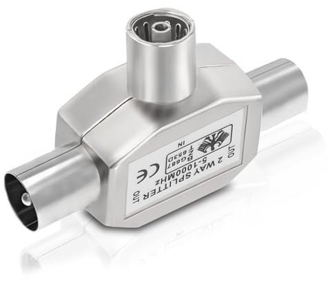 Bingfu Distribuidor de Antena de TV Divisor Antena TV Conector Adaptador Coaxial de Acoplamiento en T de 2 vías, 1 Hembra a 2 Macho