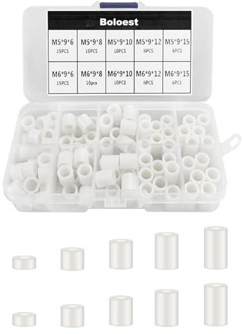 98stk ABS Runde Abstandshalter Sortiment Kit Weiß Isolierung Abstandshalter für M5,M6 Schrauben Nylon Spalte Abstandshalter Abstandshalter mit Kunststoffkasten (weiß)