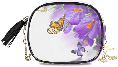 Mnsruu Crossbody Taschen für Frauen Lila Blume Schmetterling Stiefmütterchen 1 Crossbody Tasche Kleine Handtaschen Clutch Umhängetasche Mode Telefon Geldbörse mit Kettenriemen, A898, Small