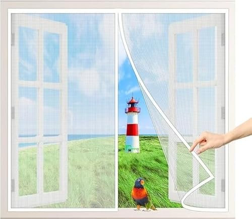 Fliegengitter Insektenschutz Fenster Rollo Insektenschutzrollo Ohne Bohren Kinderleichte Klebemontage, 55x185cm, Weiß