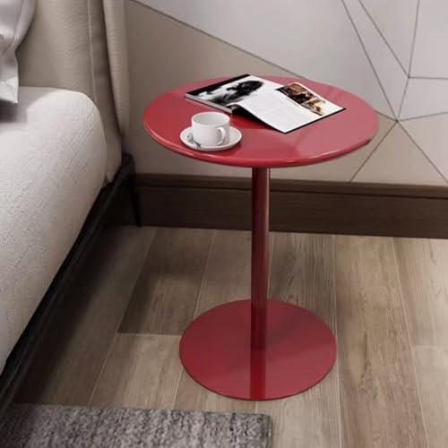 Beistelltisch für das Wohnzimmer | Runder Stehtisch mit Säulentisch | Kleiner Esstisch für die Küche | Moderner runder Frühstücks-Bistrotisch | Roter Cocktail-/Getränkethekentisch(40x40x50cm)