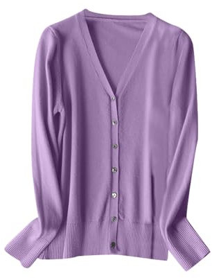 Chaqueta de punto ligera para mujer, corte ajustado, clásica, chaqueta de entretiempo, elegante, chaqueta de punto abierta, chaqueta de punto informal, cárdigan para mujer, Lila-c, XXL