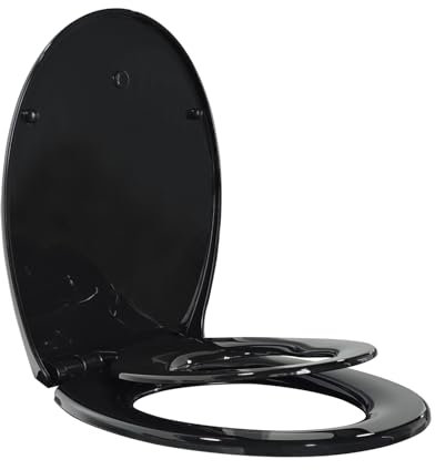 TODOT Abattant WC Familial Noir, Lunette de Toilette avec Siège Enfant Magnétique, Frein de Chute et Charnière Réglable, Abattant WC en Polyéthylène pour Adultes et Enfants
