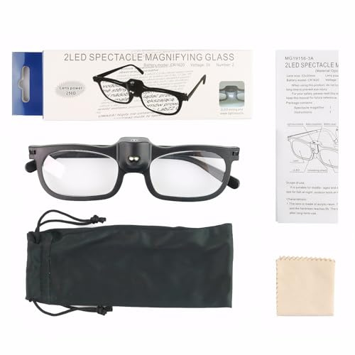 Magnifying Glasses with Light, 250% Magnifying Glasses for Reading, Big Vision Glasses with Lights, Reading Glasses with Lights, Suitable for Reading, Close Work, Hobbies, Crafts, Jewelers (Black)