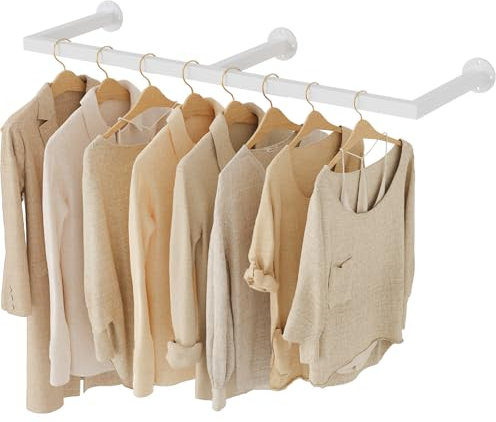 Yawinhe Industrieller Rohr Kleiderständer, 110cm Kleiderstangen Wandmontage, Abnehmbare Platzsparend Wand Kleiderstange, für Schlafzimmer, Weiß, mit 3 Basen, 1-Pack, SYJ110W-1