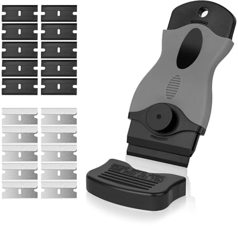 Flintronic Skrapa, ett huvud glaskeramisk skrapa med 20 blad (10 i rostfritt stål och 10 plast), multifunktionsrengöringsset, rengöringsverktyg för fönster, speglar, kakel