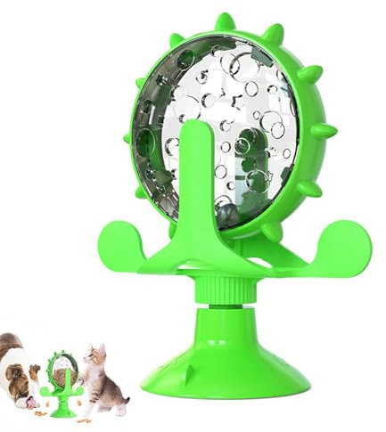 Générique Moulin à Vent Rotatif à 360 ° pour Aliments pour Animaux de Compagnie, Distributeur de friandises interactif pour Chat, Moulin à Vent Rotatif Amusant pour Chat (Green)