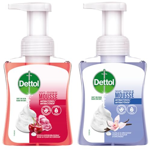 Dettol - Lot de 2 mousses à savon - Savon pour mains - Vanille & Orchidée et Rose & Fleur de Cerisier
