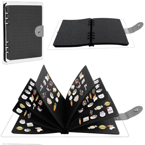 Livre de présentation de badges à épingles, 8 pages en émail avec rabat de 350 broches (couleur : noir)