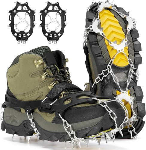 MUSLONG Steigeisen für Wanderschuhe, mit 24 Zähne Verdickte Schuhkrallen aus Edelstahl Anti-Rutsch Schuhspikes für Mann Frau Erwachsene Kinder Geeignet für Walking, Joggen, Klettern und Wandern (M)