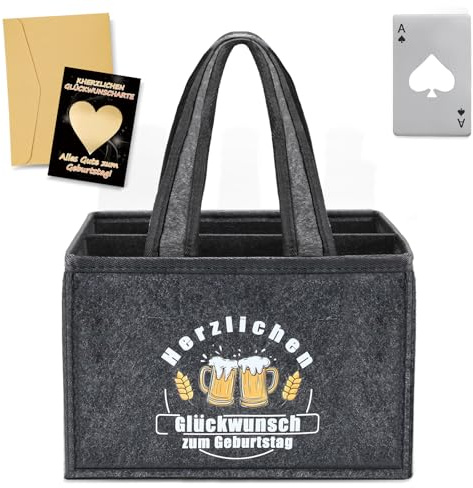 NCTNCX Flaschenträger, Männerhandtasche Bier, Herrenhandtasche bier, Flaschentasche 6 Flaschen, mit Flaschenöffner und Grußkarten für Bierfest Vater Männertag (PJMZD)