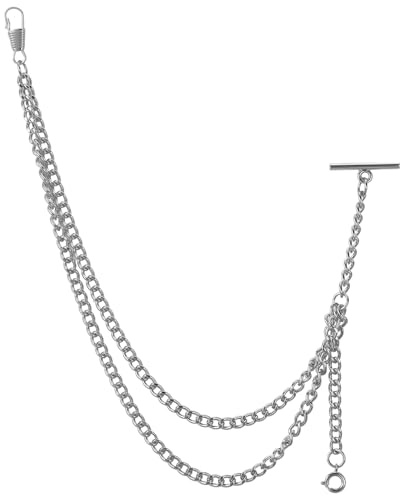 Tiong Silver Men's Pocket Watch Chain Metal Alloy Vintage Albert T-Bar Watch Chain Link Vest/Suit for Your Pocket Watches/Pendant