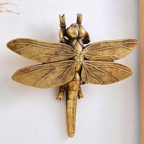 Gold Insect Animal Sculptures Wall Decor, Wall Art Decoration Sculpture Resin Animal Wall Hanging Decoration for Living Room Bedroom Kitchen Gift Modern Home Decor (Dragonfly)