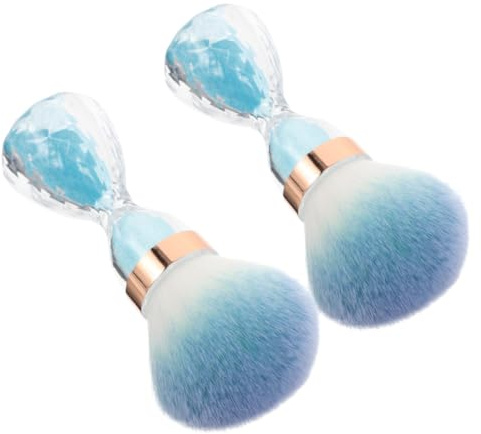 SOLUSTRE 2pcs Nail Art Dust Brushes Soft Hourglass Large Head Powder Cleaning Tools Blue for Acrylic Nails Manicure and Makeup Application