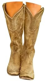 Cowboy stövlar för kvinnor extra bred broderad mellanvad cowgirl stövel bred vad låg klack västernstövlar läder knähöga tossor bekväma tjocka blockklack spetsig tå dra på mocka slouch skor, En gul