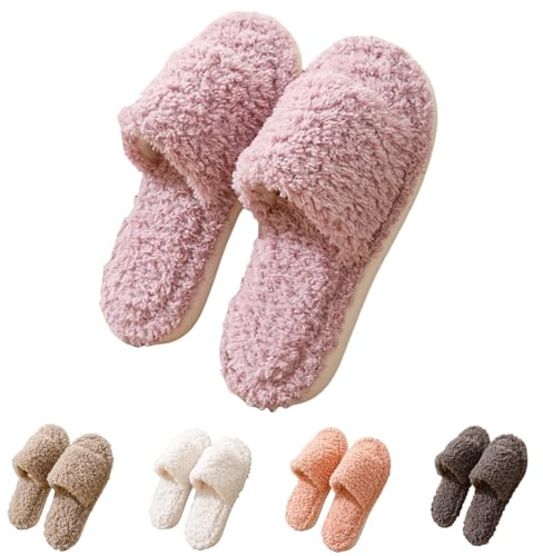 Tofflor dam filt öppna, tofflor dam plysch tofflor fluffiga tofflor varma hustofflor plysch stugskor halkfria slip-skor platta hushållsskor bekväma hem skor, lila, 40 EU