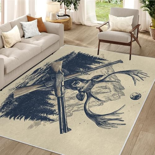 buyluhn Waschbarer Kurzflor-Teppich 60x180 - Elch Wald Teppiche - Outdoor Abenteuer Dünn Saugfähig Carpet Für Wohnzimmer Schlafzimmer Jugendzimmer Oder Als Bettvorleger QY2