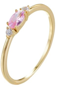 Ayoiow Brilliant Verlobungsringe für Damen, 1ct Im Labor Hergestellter Rosa Saphir und Moissanit Dreistein Ringe 375 Gelbgold für Sie, 9 Karat Gelbgold Größe 60 (19.1)