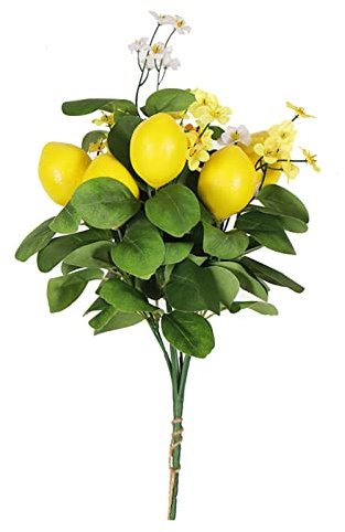 Fictory Rama de limón artificial con 7 tenedores, flores de limón artificiales realistas para decoración del hogar, arreglos de jarrón y centros de mesa de boda