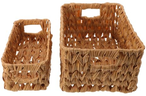 FESTFENDS Set 2 Cestini Portaoggetti Intrecciati Resistenti alla Deformazione in Finto Rattan 29x20x16cm per Organizzazione Multiuso in Ufficio e Bagno