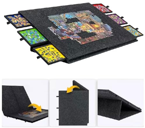 Vllentin Leggero Piano di Puzzle in Feltro,Tavolo Puzzle Pieghevole 2-in-1,Tavolo Puzzles Pieghevole e inclinabile,con 6 cassetti,Antiscivolo,per Puzzles con Meno di 2000 Pezzo