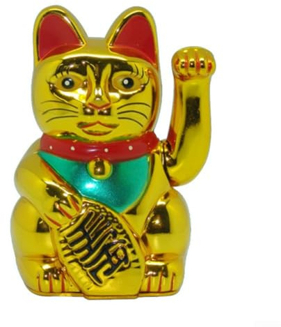 Electric, Waving, Lucky, Cat, Figurine 6 Inch Beckoning Cat Statue, Maneki Neko Gold Fortune Charm Feng Shui Wealth Ornament Suitable(Gold)