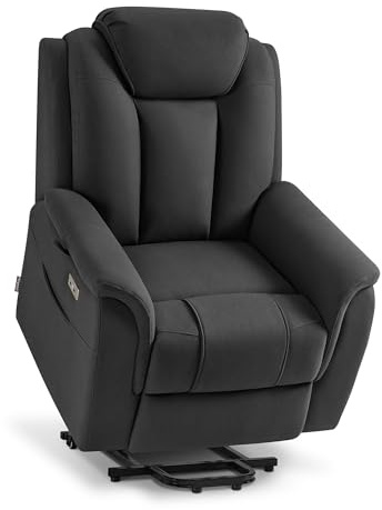 M MCombo sillón de televisión con Ayuda eléctrica para levantarse, 2 Ruedas para Movilidad, Masaje y calefacción, reposacabezas Ajustable, y cojín de Espuma 35D 7269 (Gris Oscuro-Microfibra)