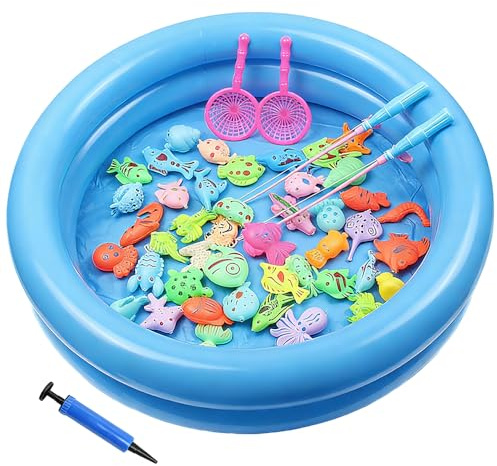 LYPPUL Magnetisches Angeln Spielzeug, 50 Stück Angelspiel Badespielzeug, Magnet Fischen Angelspiel Wasserspielzeug Badewanne Für Kleinkinder Kindern Spielzeug Outdoor Spiele Lernspiel Kinder