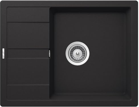 Schock MAND100AGON Fregadero de Cocina Compacto Manhattan D-100 Onyx de 65 x 50 cm, Color Gris Oscuro, de Granito, con escurridor acortado a Partir de 50 cm de Ancho, Onix