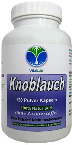 Knoblauch 120 Pulver Kapseln Natur Pur NICHT hochdosiert KEIN Extrakt OHNE Zusatzstoffe OHNE Füllstoffe. 26385