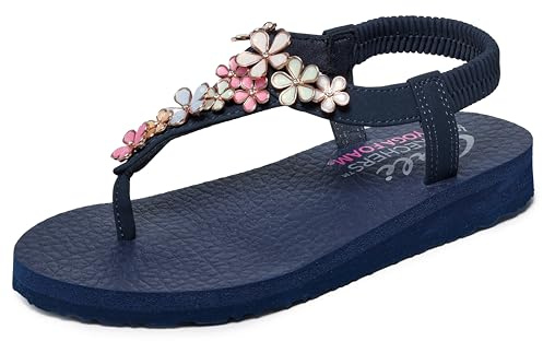 Skechers Meditation, Sandali con Cinturino alla Caviglia Donna, Blu Navy Mitobuck Rhinestone Trim Nvmt, 40 EU
