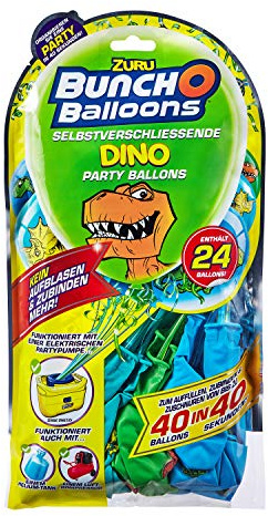 Zuru 56185B Bunch O Balloons Party, 40 Sekunden, Refill Pack mit 24 Ballons und Adapter, mit Dino Motiv, bunt