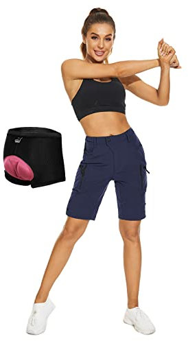 Cycorld Fahrradhose Damen Radhose, Radlerhose mit Innenhose und hochwertigem Sitzpolster, Schnelltrocknend Fahrradhose Damen Mountainbike Shorts Outdoor Shorts (Navy mit Unterwäsche, L)