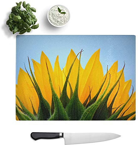 Kitchen Chopping Board Glass - Yellow Sunflower Flower (8) - Textured Worktop Saver Cutting Board - Heat Resistant, Shatterproof and Hygenic - 28.5 x 20 cm