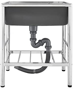 HomeLava Mobiles Spültisch Edelstahl Spülbecken Einzelspüle Spüle Campingküche 1 Becken 58 x 43 x 80 cm Spülschrank Schlauchanschluß Waschtisch
