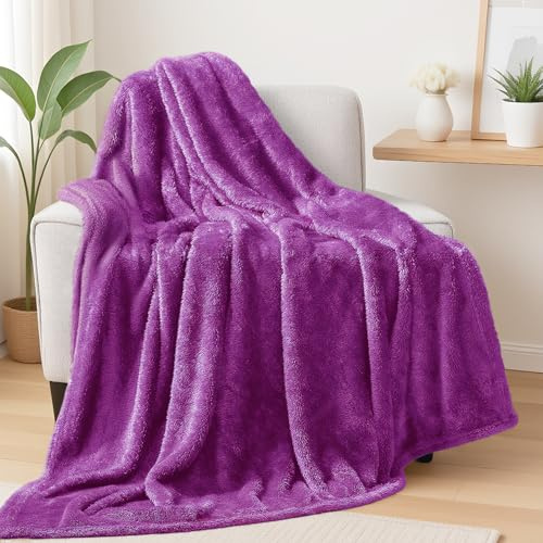 Exclusivo Mezcla Plush Fuzzy Fleece Throw Blanket 127x178 CM, Super Soft, Fluffy and Warm Blankets for Couch, Bed, All Season Use, Purple