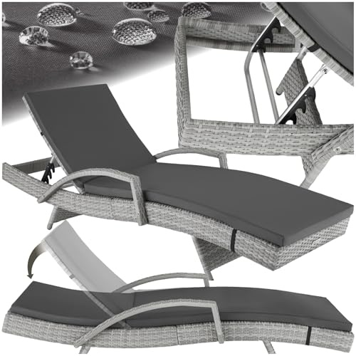 tectake® Lettino Prendisole in Rattan, Struttura in Alluminio, Schienale Regolabile, Cuscino lettino Imbottito Incluso, Lettino Ideale per Giardino, Piscina e Terrazza, Portata 150 kg - Grigio chiaro