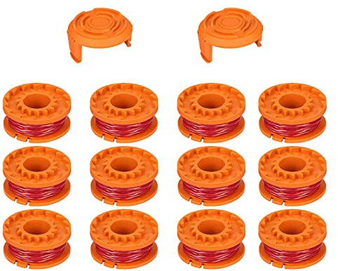 CDIYTOOL Fadentrimmer Ersatzspule, 10ft 1.65mm Rasentrimmer Spule Ersatzspule String Trimmer Schnur Rasenmäher Spule für Worx WA0010 (12 Spulen, 2 Kappen)