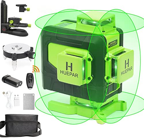 Huepar 904DG 4x360 Laserniveau Selbstnivellierend 16 Linien Grüner Strahlen 4D Kreuzlinien Fliesen Boden Laserwerkzeug-Horizontale & vertikale Laserlinien mit Fernbedienung,magnetische Halterung