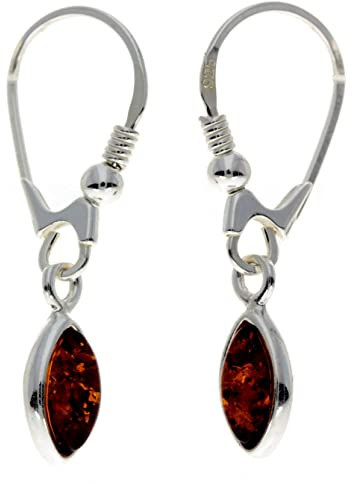 Äkta ovala baltisk bärnsten och 925 sterling silver droppkrokar örhängen – 8268D, Sterlingsilver, Bärnsten