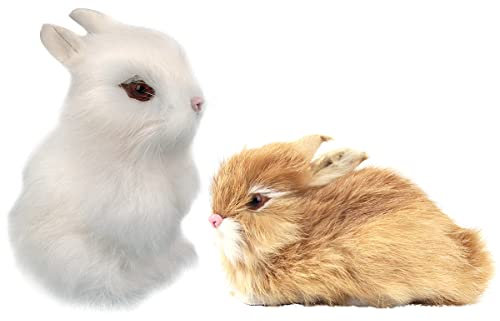 XiXiRan Mini Peluche Modèle Lapin, 2Pcs Modèle de Lapin Réaliste, Ornement de Lapin en Peluche Réaliste, Ensemble d'Ornement de Lapin de Pâques, pour la Décoration