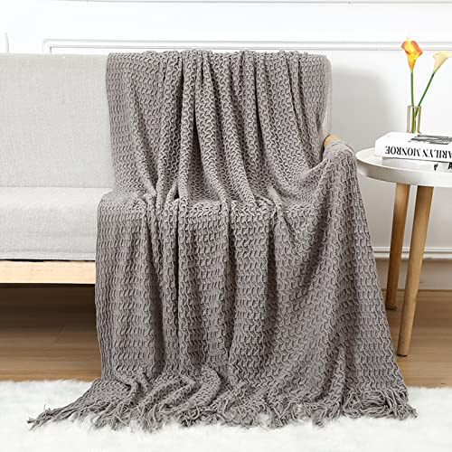 LumiSyne Zellulare Strickdecke Mit Quaste Einfarbige Zartes Hohlen Webmuster Weich Atmungsaktiv Sofaüberwurf Couchbezug Tagesdecke Dekorative Decke Für Sofa Bett Sessel Auto Reise