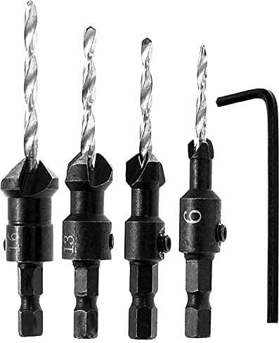 Punta da Trapano Svasatore da 5 Pezzi, con attacco esagonale a cambio rapido e svasatore con chiave a L per la foratura di legno duro e strati di legno, plastica, lavori fai da te