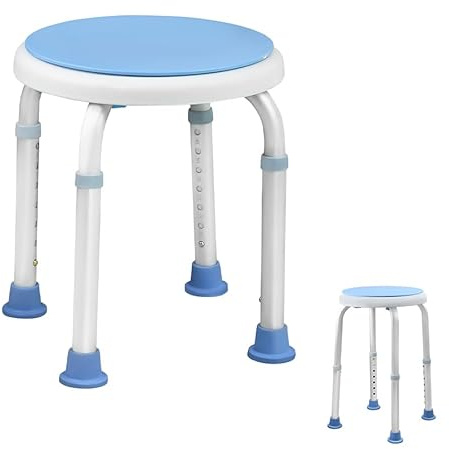 Aufun Duschhocker Duschstuhl 360° Drehbar Duschhilfe aus Alu und Kunststoff Badsitz Duschsitz 36-51cm Höhe verstellbare, für Schwangere Senioren