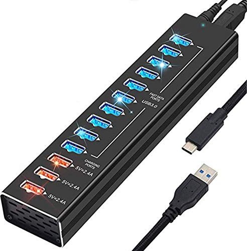 Hub USB alimenté, hub d'extension multi-ports 13 ports Type-c3.0 avec 3 ports Smart Fast Charge USB 3.0, Expander USB et Hub Splitter