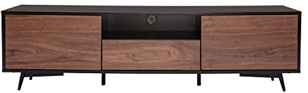 Miliboo Meuble TV Bois foncé Noyer, Noir Mat et métal Noir 2 Portes 1 tiroir L160 cm MERMOZ