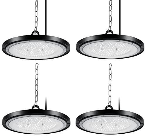 4 PCS Faretto LED UFO 150W, 15000LM Lampada da Officina, 6000K-6500K Bianco Freddo High Bay Light, IP65 Impermeabile Industriale per Garage, Magazzini, Fabbrica, Stadio Coperto